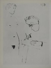 Pablo PICASSO: Komödie Menschheit, Lächelndes Nacktmodell, Heliogravur, 1954