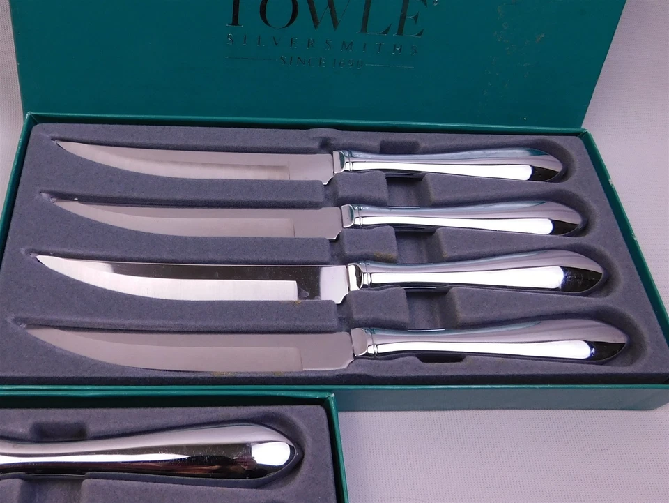 8件装TOWLE牛排刀带斜刃波士顿古董不锈钢美国9.25英寸IOB — 第 3/4 张图片