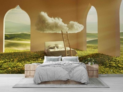 3D Flower Field Architecture Landscape Wallpaper Wall Murals Removable Wallpaper