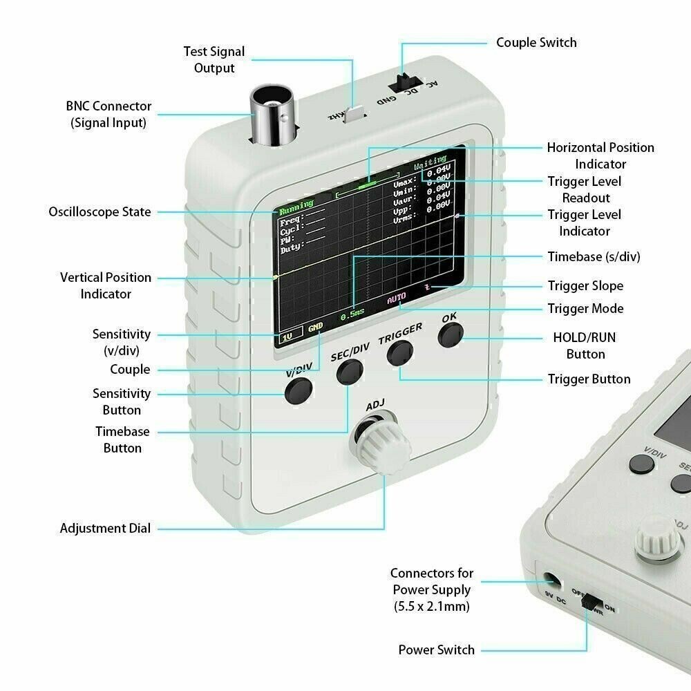 Assembled DSO150 Digital Oscilloscope 2.4" LCD Display With Case Test Clip Power