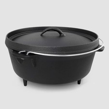 ExcelSteel 6 QT Cast Iron Camping Dutch Oven with Handle & Leg Base