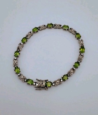 Prime Art & Jewel Sterling Silver 925 Peridot Tennis Bracelet Genuine Gemstone