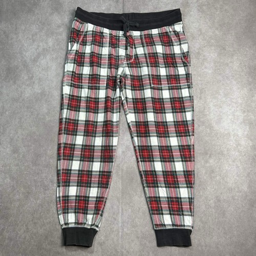 J Crew Knit Goods Pants Mens Large Red Green BLK Plaid Lounge Jogger Drawstring - Picture 1 of 9