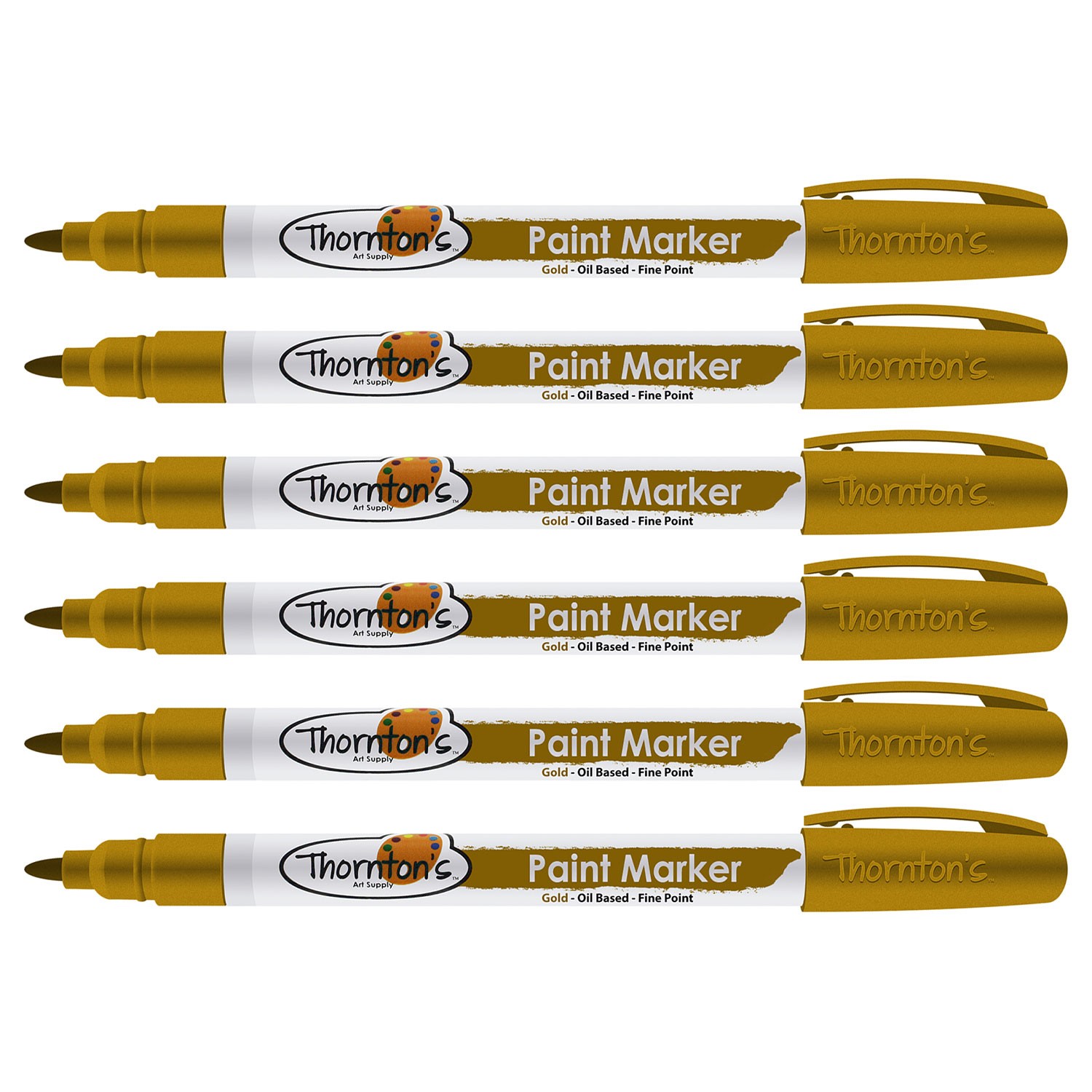 Thornton's Art Supply Oil-Based Paint Marker, Fine Point, Gold Ink, 6 Count