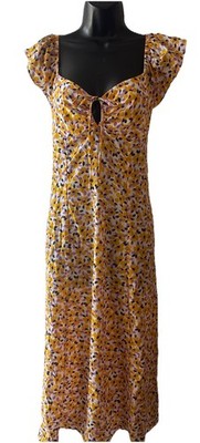 TimingFloral Midi Dress Yellow And Purple, Flared Sleeve SizeM  Beautiful, Comfy
