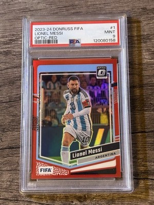 2023-24 Panini Donruss FIFA Argentina Lionel Messi Optic Red /199 PSA 9 Mint