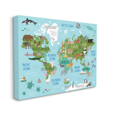 ''Kid'S Animal World Map Favorite Regional Wildlife'' by Lisa Whitebutton Unframed