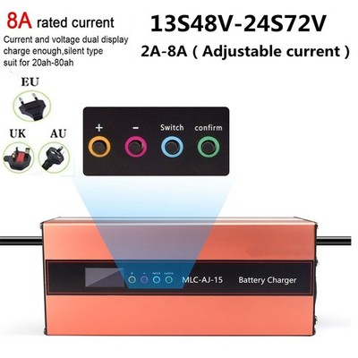 48V/60V/72V Li-ion LiFePo4 Lithium Battery 2A-8A Current Adjustable Charger Part