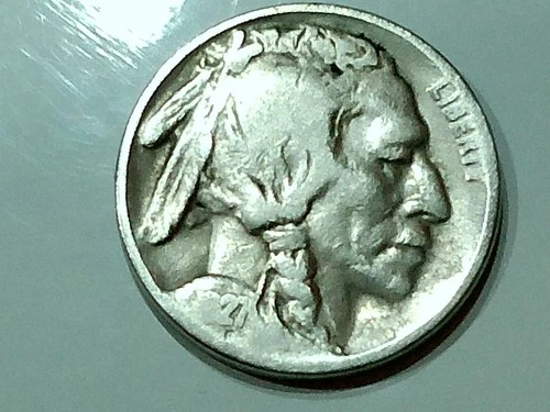 1927-D us copper buffalo nickel - 4.9 - nice rim - shiny - cir. - good features
