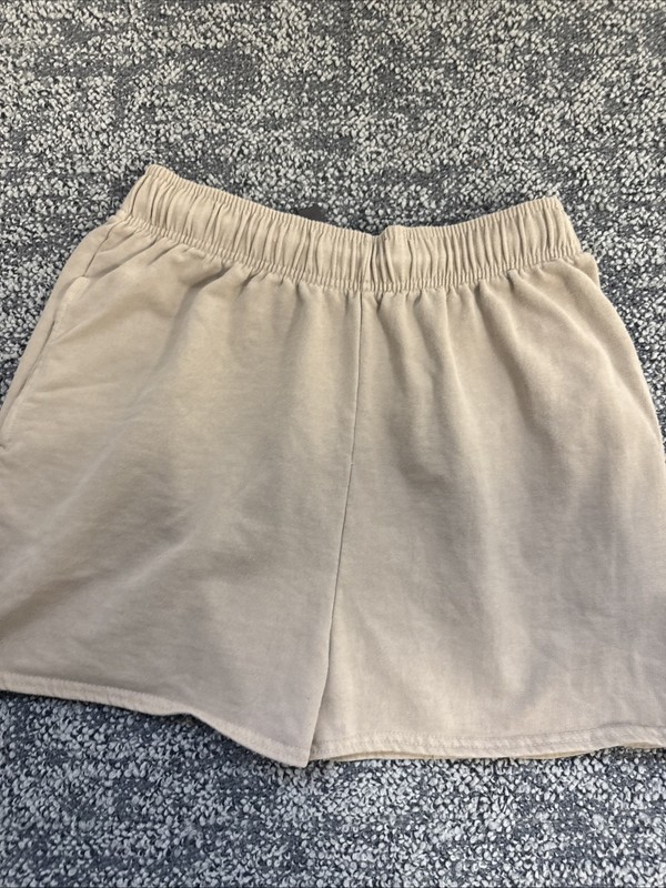 Pretty Little Thing Womens Medium Sweat Shorts Beige Stone Washed Pockets Front