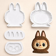 Large Labubu Head Face Ears Chocolate Fondant Resin Silicone Mold 4-Pc. Set