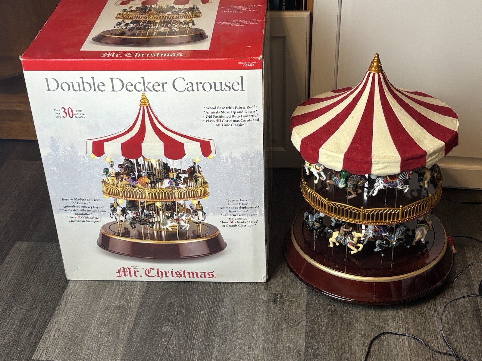 Mr. Christmas Animated Double Decker Carousel Lights Up, Spins And Plays30 Songs