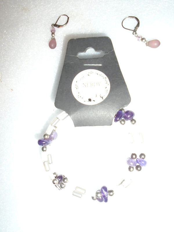 NERDY BY NATURE PRETTY PURPLE/LAVENDER/CLEAR GLASS BEAD WRAP BRACELET/EARRINGS