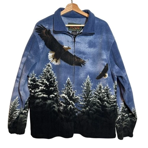 Trail Crest Wildkind Full Zip Fleece Jacket Blue Eagle Wildlife Nature AOP Sz XL - product listing photo