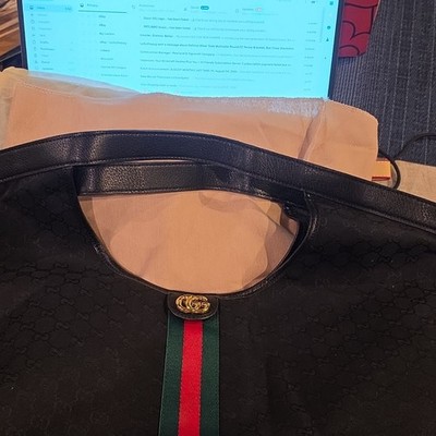 Gucci Black GG Pattern Web Stripe Shoulder Bag Gold Hardware, Dust Bag