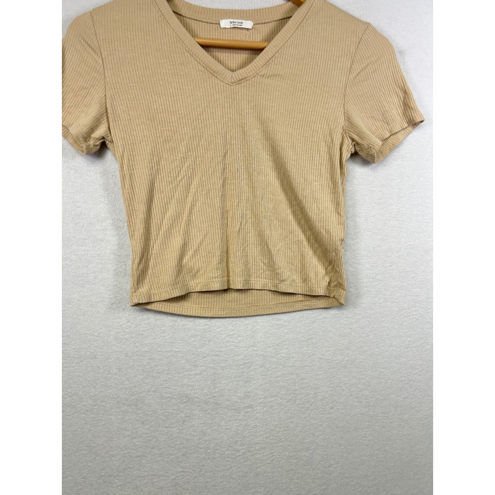 Active Basic Ribbed V Neck Crop Top Tan Beige Sho… - image 6