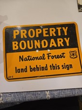 Vintage US Forest Service Sign Authentic Yellow Property Boundary Metal Sign