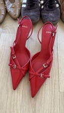 NWT MNG by MANGO SELECTION RED BUCKLE LEATHER KITTEN HEELS  SIZE EU 37/US 6.5