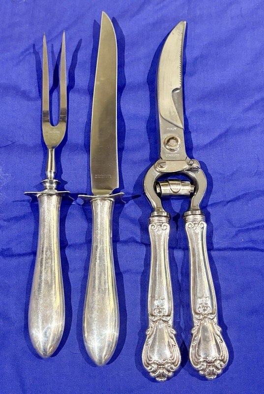 Sterling Silver Handled Serving Pieces- Vintage Lot Of 3- Fork/Knife Set+ Shears