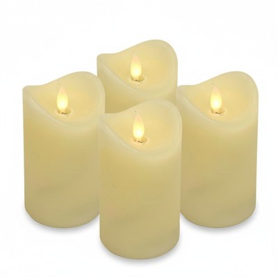 LED Echtwachs Kerzen Set mit Timer beweglicher Flamme, Creme, Ø7,5x15cm, 4 Stk.
