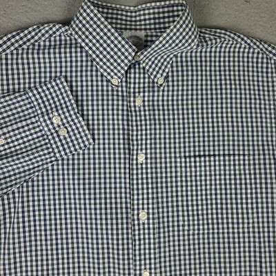 Brooks Brothers Shirt Mens Large Green Blue Plaid Regent Button Up Long Sleeve