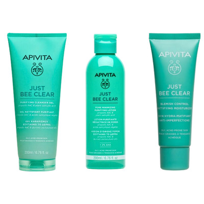 APIVITA Just Bee Clear Set 3pcs - Anti-Blemish Acne Treatment Gel Lotion & Cream