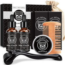 Beard Growth Kit with Oil 2 Bottles , Balm, Comb, Massager for Patchy Beard