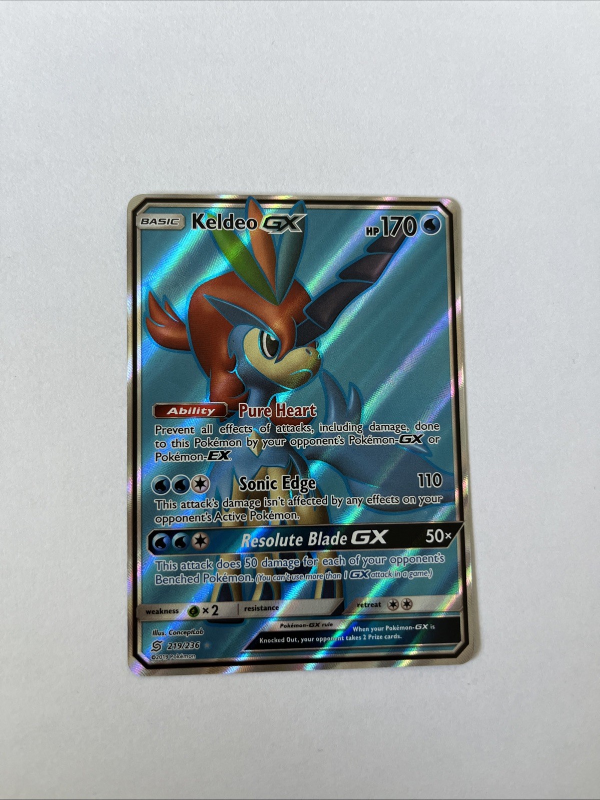 Pokemon SM Unified Minds Keldeo GX 219/236 Ultra Rare Holo Foil Full Art PSA 10