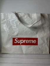 Authentic Supreme Box Logo Woven Polypropylene Reusable White Shopping Bag Small