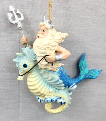 December Diamonds King Neptune Seahorse Ornament Merman Coastal 79-81136 Retired