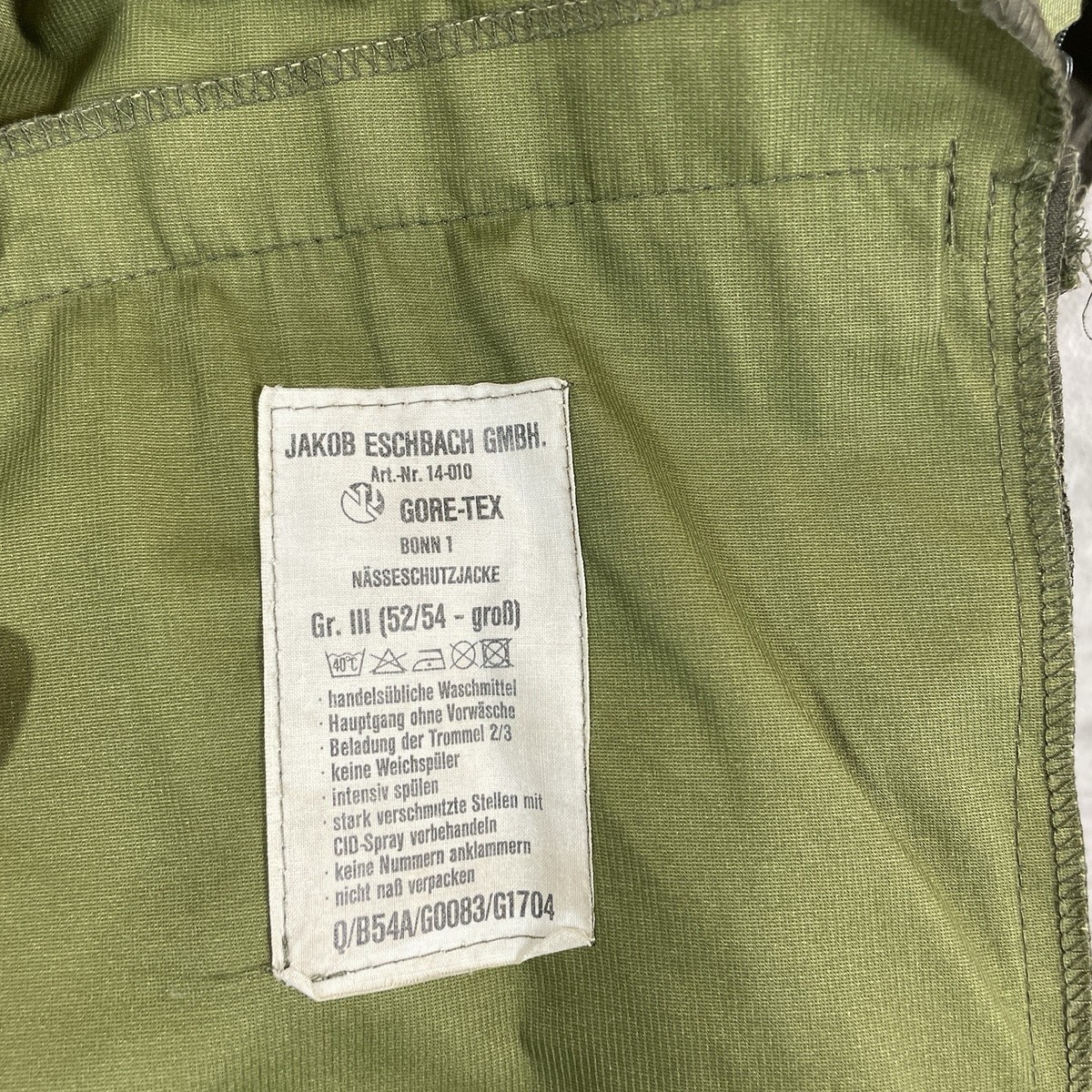 80s ドイツ軍　GORE-TEXコート JAKOB ESCHBACH GMBH Vintage German Army Gore-tex Rain Parka Jacket 52/54 (26x35