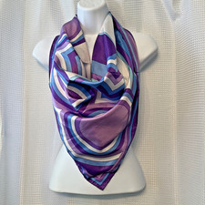 Vintage Totes Rain Scarf Purple Blue Geometric 1970s Polyester 1973 Japan 27x27