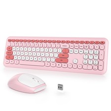 Typewriter Wireless Keyboard and Mouse Combo 2.4G Retro Punk Pink White
