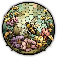Bee Honeycomb Stained Glass Color Art Cut To Shape Vinyl Sticker