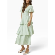 NWT Altar'd State Annie Embroidered Ruffle Midi Dress Sage Green Size Small