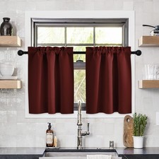 Burgundy Red Kitchen Short Curtains 30 Inches Long for Christmas, Farmhouse T...