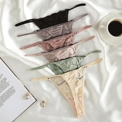 Elegante Spitze Satin T Pants Slip G String Tangas für Damen Unterwäsche