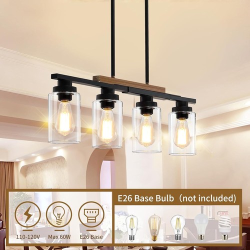 Dining Room Light Fixture Over Table,Farmhouse 4-Light 4 Lights, Black  - Picture 3 of 7