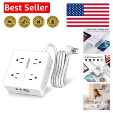 Compact 6 Ft Flat Plug Power Strip with 8 Outlets  4 USB Ports for Home Office