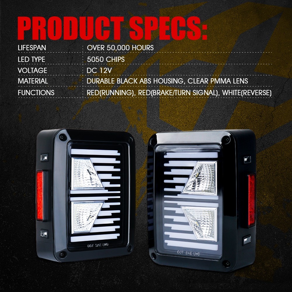 LED Tail Lights for 2007-2018 Jeep Wrangler JK JKU Rear Brake Reverse Lamp Clear thumbnail 7