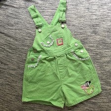Vintage Micky Co. Green Shortalls Overall Size 6 Disney 90s Kids Embroidered Ruf