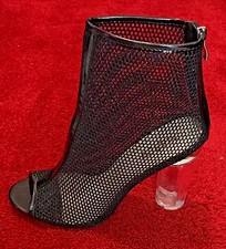 Womens heels size 6 Mariko black mesh/net 4.5 inch clear heel