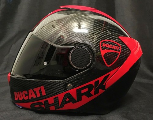 Pelle di Squalo SPARTANO IN CARBONIO CON ADESIVI DUCATI GRATIS SCURO  VISIERA CASCO MOTO | eBay