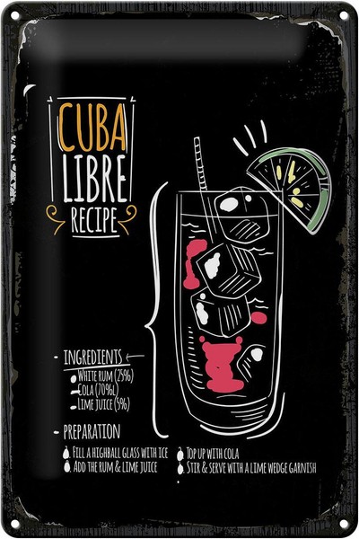 Blechschild Rezept Cuba Libre Cocktail Recipe 20X30 Cm Deko Schild Tin Sign-image