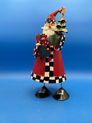 Wobble Bobble Body Metal Art Christmas Santa 11  Tall w Cardinal Birdhouse