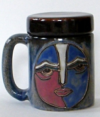 Mexican Pottery Coffee Mug Mara Stoneware Lid 3D Desert Valley Landscape Scene A