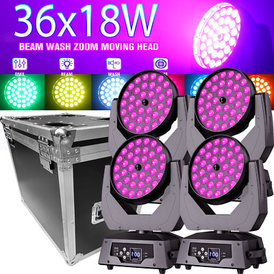 4stk 36x18W LED RGBW Zoom Beam Moving Head Wash Bühnenlicht DMX Show Weihnachten
