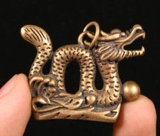 Antique Chinese Bronze Fengshui Zodiac Dragon Loong Animal Statue Amulet Pendant
