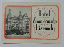 HOTEL ZIMMERMANN EISENACH Vintage Luggage Label Rare