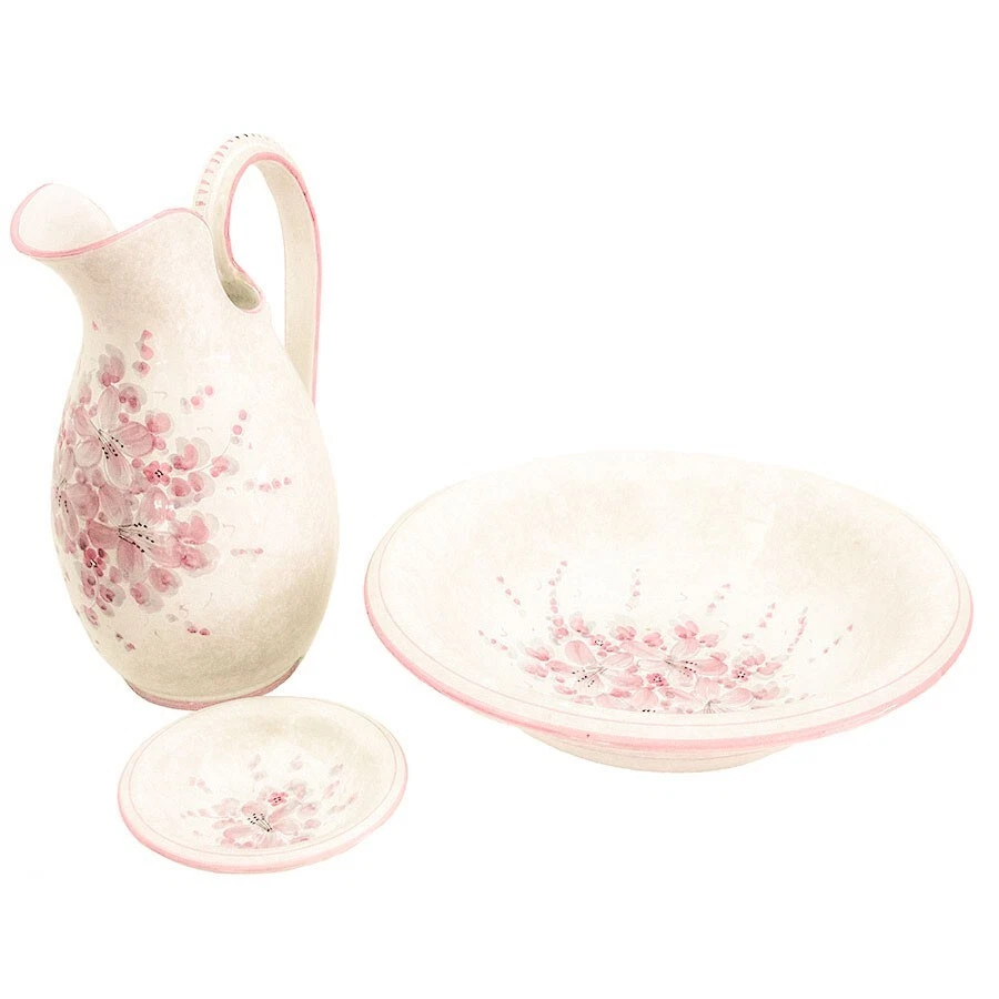 Arterameferro Set Lavabo In Ceramica Toscana ROSE Con Base In Ferro Battuto - 3 Pezzi, Made In Italy